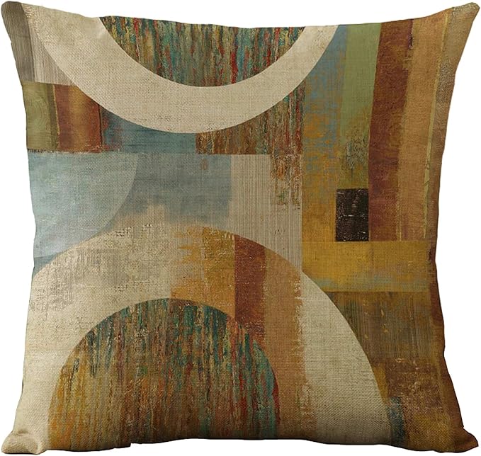WOMHOPE Set of 4 Vintage Geometric Decorative Throw Pillow Covers Pillow Cases Cushion Cases 18 x 18 Inch for Living Room,Couch and Bed (Wooden)