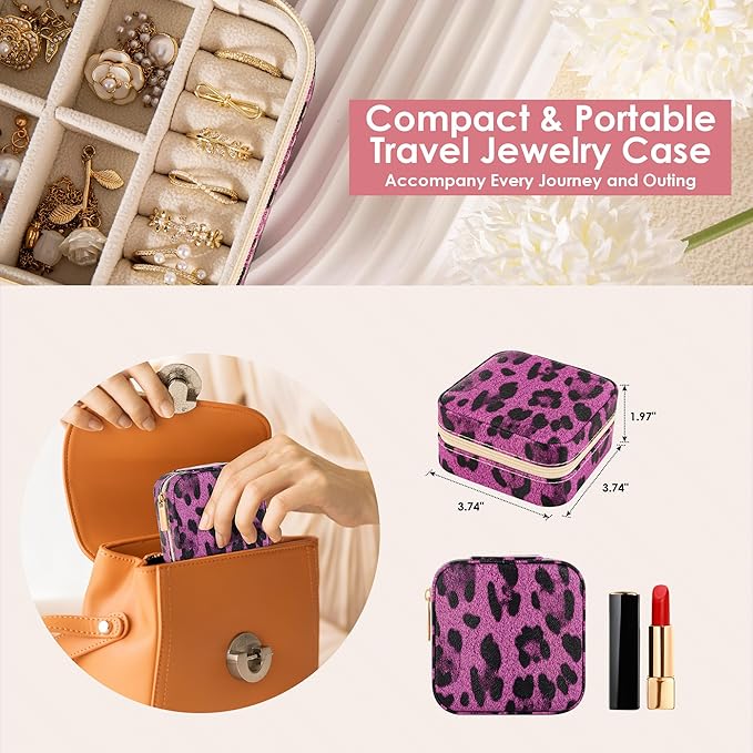 Leopard Print Jewelry Box, Cheetah Travel Jewelry Case for Women Girl, Animal Small Jewelry Organizer, Birthday Graduation Gift