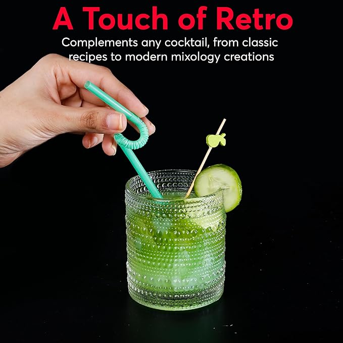 Hobnail Drinking Glasses, Vintage Glassware Set of 6, Vintage Drinking Glasses 11.8 oz, Bubble Glasses Drinking, Hobnail Glasses, Vintage Glass Cups, Jupiter Glasses for Juice, Soda, Beer, Whisky