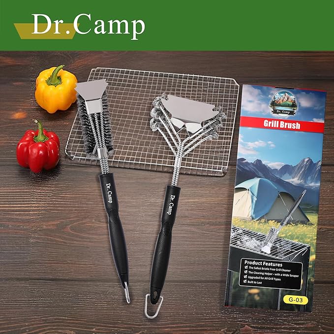 2 PCS Stainless Steel BBQ Grill Brush,BBQ Brush,Grill Scraper, Grill Brush for Outdoot,Grill Cleaning Brush, Barbecue Tool Set with Big Handle for Outdoor Grill
