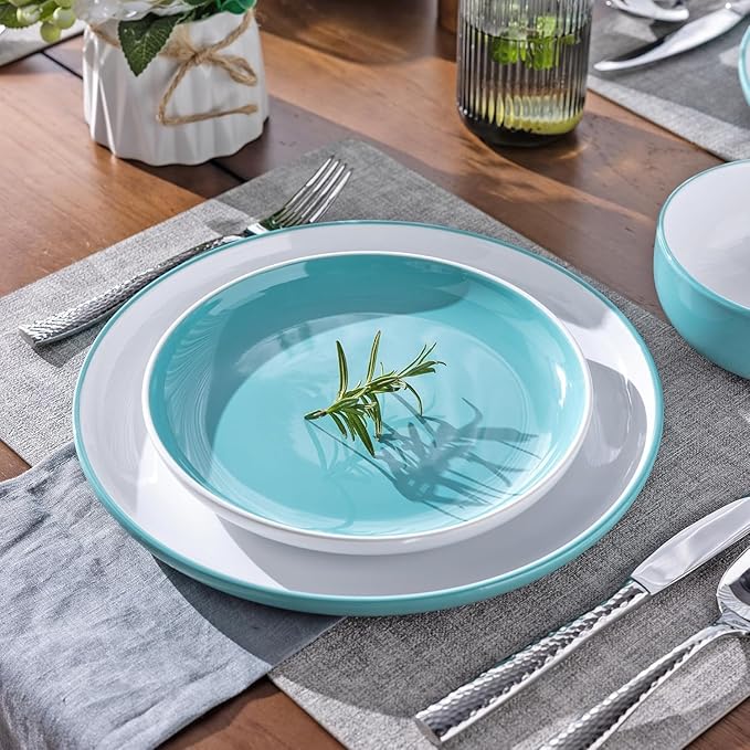 GBHOME 18 Pieces Ceramic Dinnerware Set, Modern White Dish Set for 6，Scratch Resistant Smooth Plates and Bowls Sets，Oven Safe，Microwave & Dishwasher