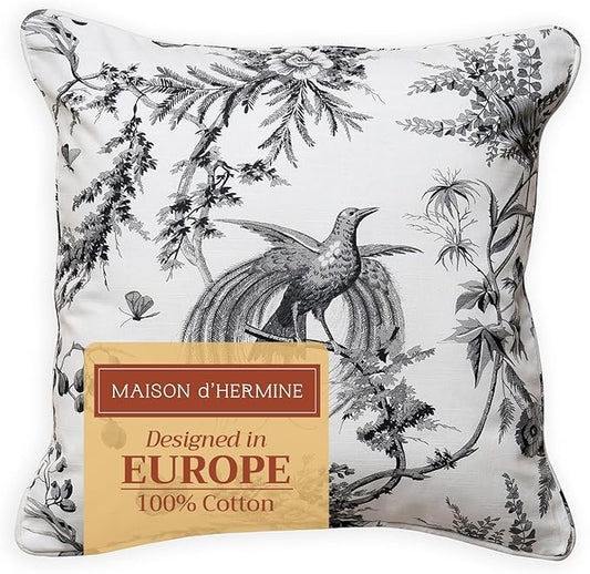 Maison d' Hermine Decorative Pillow Covers 18 x 18 Inch Square 100% Cotton Throw Pillow Covers with Invisible Zipper for Living Room Couch, Chair, Sofas, Bedroom, Home (Paradise - Mid Night)