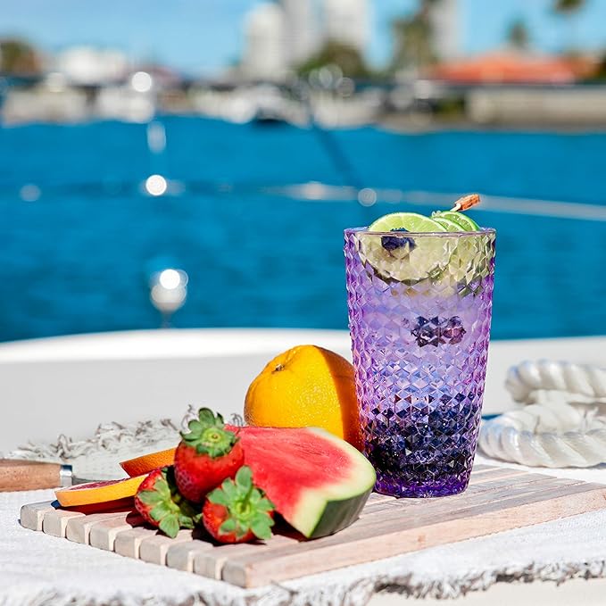 BELLAFORTE Shatterproof Tritan Plastic Tall Tumbler, 19oz Drinking Glasses Set of 4 - Laguna Beach Unbreakable Outdoor Drinkware for Party, Poolside, Indoor Use - Dishwasher Safe, BPA Free - Purple