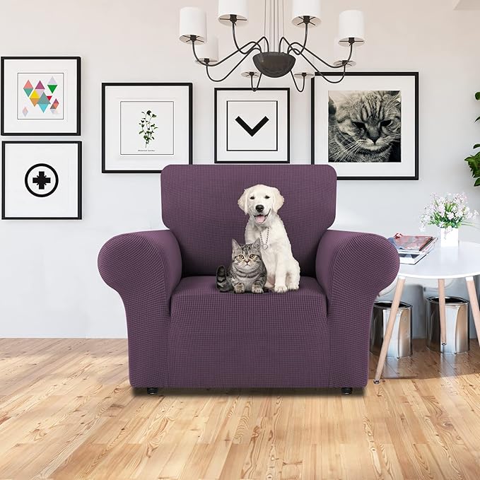 LURKA Stretch Chair Sofa Slipcovers 1 Piece Couch Covers for Sofa Furniture Protector Full Sofa Covers with Elastic Bottom for Kids and Dog (Small,Purple)
