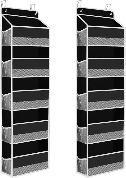 2 Pack Over The Door Organizer, Hanging Storage Organizer with Clear Window, 40lb Ultra Sturdy Large Capacity Room Organizer for Pantry Laundry Bathroom Nursery Closet (Black)