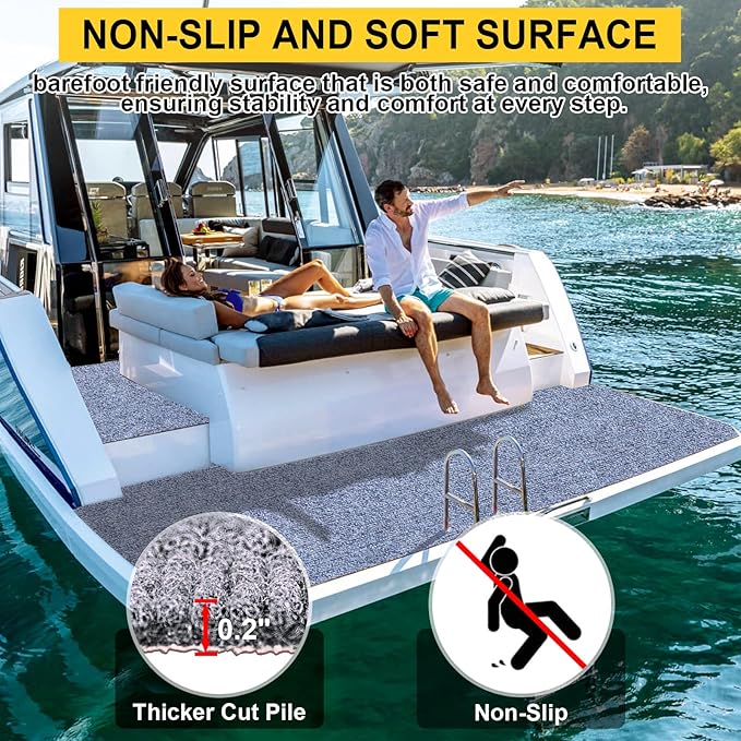Marine Carpet,6 FT x 23 FT Blue-Gray Indoor Outdoor Carpet 0.2" Thick Boat Carpet with Water-Proof TPE Backing, Non-Slide Outdoor Marine Carpet Roll for Home, Patio, Porch, Deck