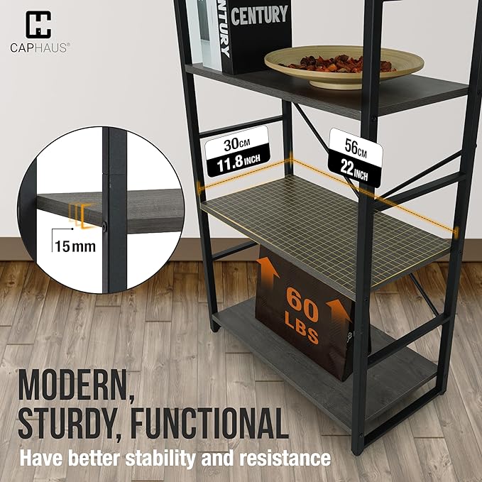 CAPHAUS 3 Tier Small Bookshelf, 24 Inch Width Free Standing Shelf, Bookcase Shelf Storage Organizer, Industrial Book Shelves for Home Office, Living Room, Dark Grey Shelves & Metal Frame