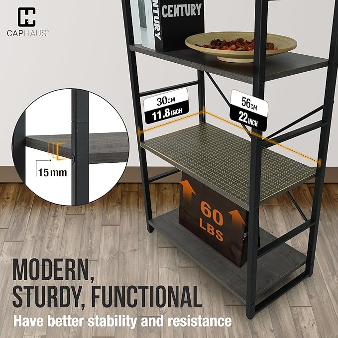 CAPHAUS 2 Tier Small Bookshelf, 24 Inch Width Free Standing Shelf, Bookcase Shelf Storage Organizer, Industrial Book Shelves for Home Office, Living Room, Dark Grey Shelves & Metal Frame