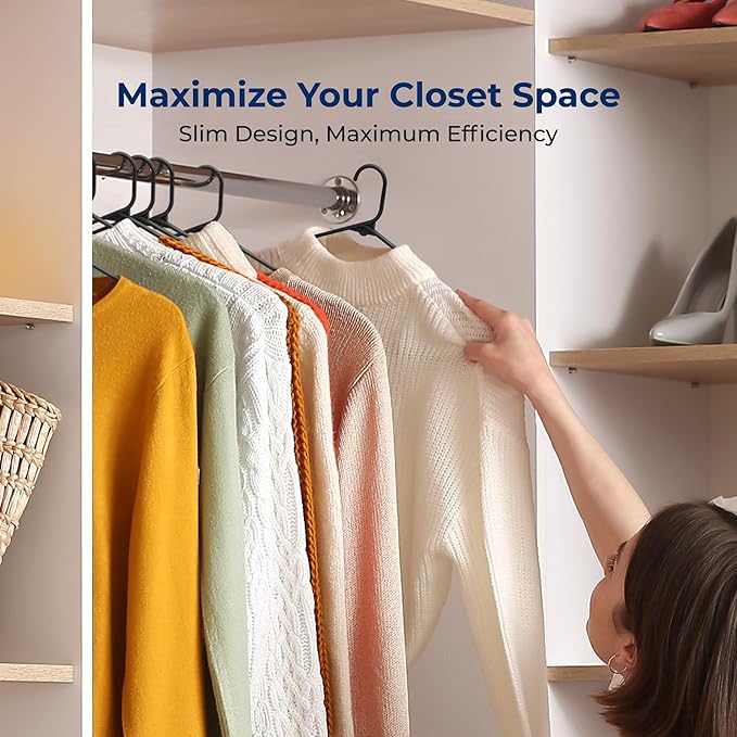 SereneLife 150 Pack Black Plastic Hangers, Non-Slip, Space-Saving Closet Organizers, Durable and Strong for Shirts, Sweaters, Hoodies, Kids Clothes & Dresses, Ultra-Thin, Lightweight