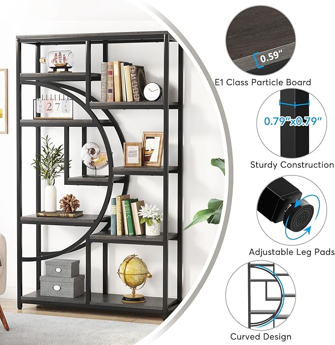 Tribesigns Bookshelf Industrial 5 Tier Etagere Bookcase, Freestanding Tall Bookshelves Display Shelf Storage Organizer with 9-Open Storage Shelf for Living Room, Bedroom