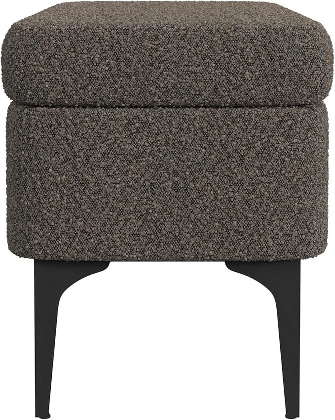 HomePop Upholstered Storage Bench with Metal Leg Home Décor|Bench with Storage for Living Room & Entryway - Dark Brown Boucle