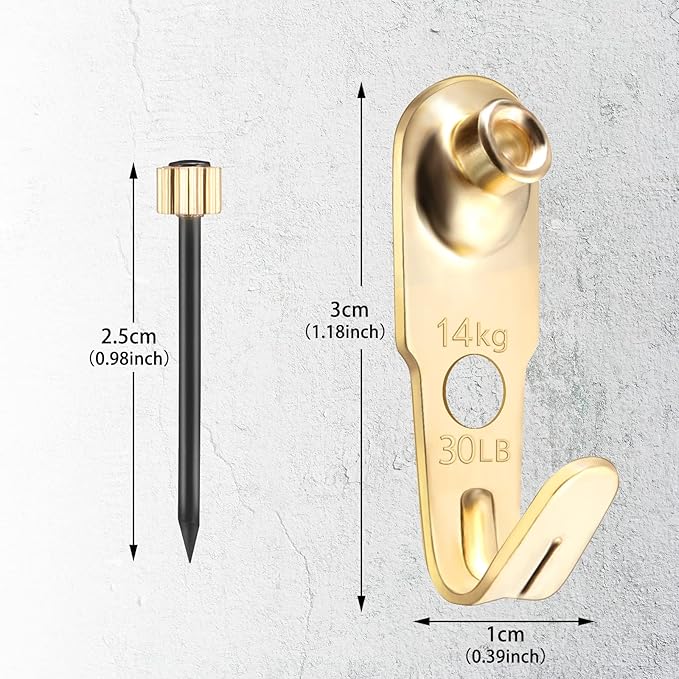 Jetec Plaster Picture Hangers Hooks Picture Gold Hanging Kit with Nails for Plaster Wall Wooden Wall Drywall Mounting(50 Pieces,30 lbs)