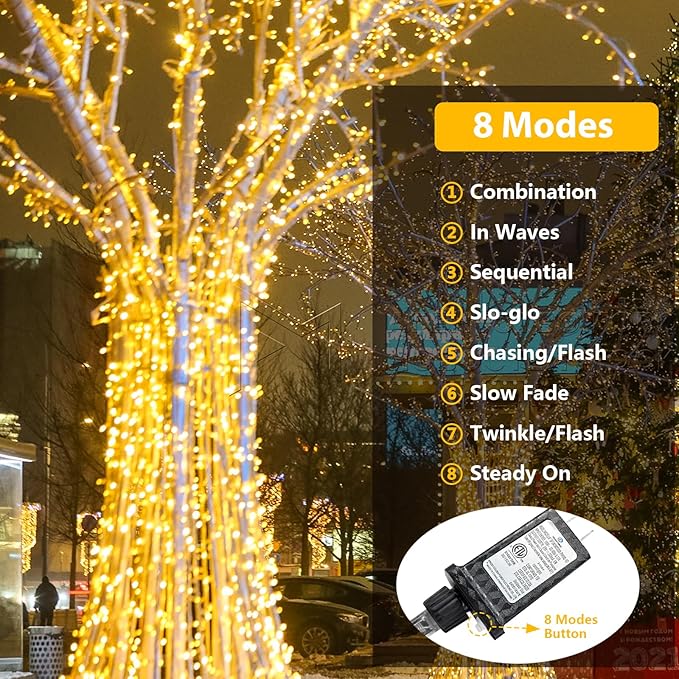 Connectable 240LED 88Ft 13Modes String Lights Indoor Outdoor Clear Wire | Warm White Christmas Lights | Twinkle Fairy Light Plug in with Timer for Bedroom Classroom Tree Decor