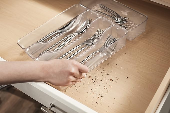 Spectrum Diversified Hexa Drawer Organizer Tray Modern Kitchen Cutlery, Utensil, Silverware Holder Caddy, 5 Dividers Cabinet Storage, 10 x 13, Clear Frost