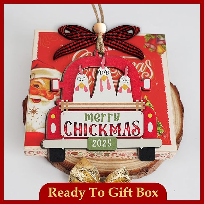 Chicken Christmas Ornaments 2025-2 Layer Chicken Ornament - Merry Chickmas Funny Ornament - Farm Animal Ornaments for Chicken Lovers - Animal Lovers Gifts for Women - Farm Decor