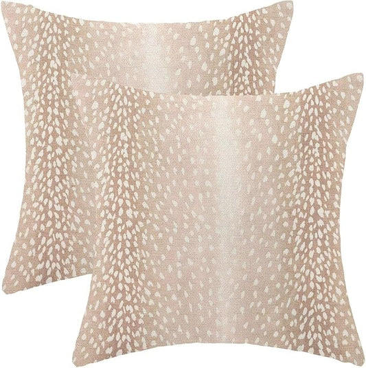 Antelope Pillow Covers 16 x 16 Inch Pack of 2, Animal Skin Print Decorative Throw Pillow Cases Outdoor Linen Farmhouse Neutral Fawn Cushion Cover for Bedroom Home Sofa Decor