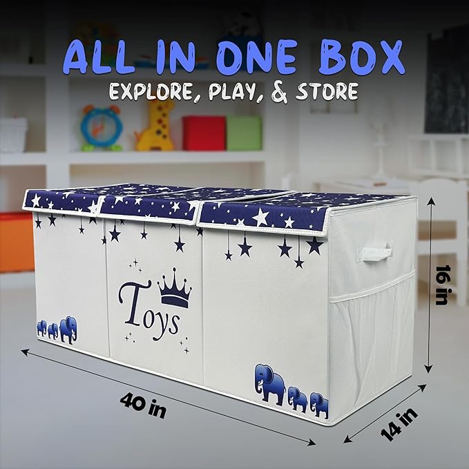 Extra Large Toy Box for Boys - Toy Storage Organizer For Living Room with Lids - 40"x14"x16" Collapsible 600D Oxford Toy Chest for Kids, Boys, Girls - Durable Toy Bin for Playroom, Nursery