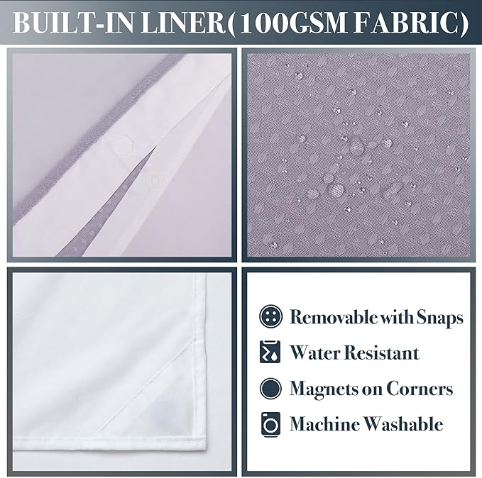 N&Y HOME Waffle Weave Shower Curtain with Snap-in Fabric Liner & 12 Metal Hooks Set - Hotel Style, Waterproof & Washable, Heavyweight Fabric & Mesh Top Window - 71x72, Lavender