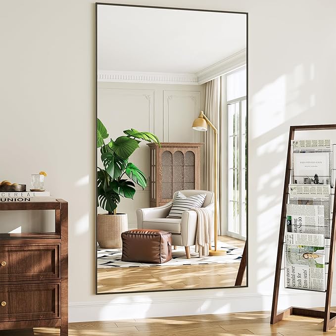 Koonmi 86"x40" Floor Mirror Full Length, Bedroom Floor Body Mirror with Stand, Large Black Mirror, Leaning, Standing or Hanging Horizontally/Vertically