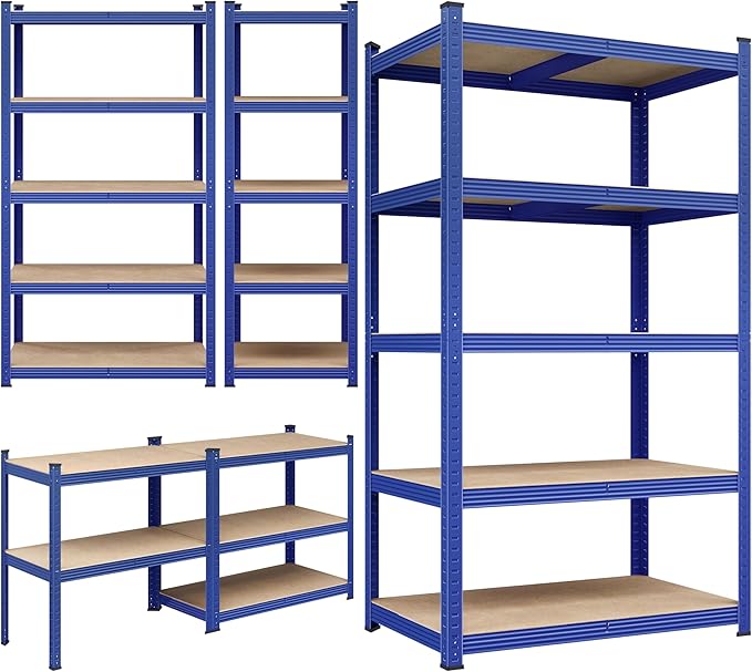 Yaheetech Standing Shelf Units, 5 Tier Storage Shelf, Heavy Duty Shelving, Adjustable Garage Shelves, Utility Rack Shelf Unit, Basement Warehouse Shed, 35.5″L × 16″W × 71″H - Blue