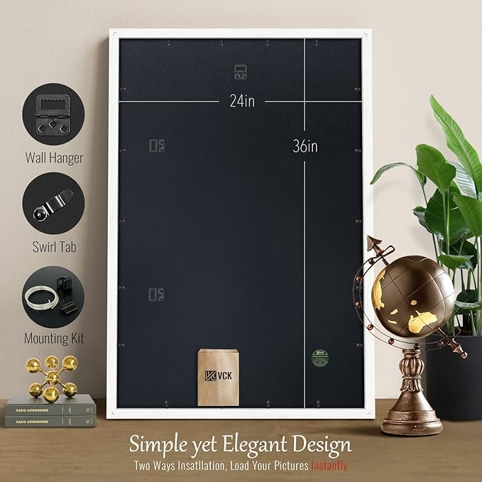 VCK 24x36 Poster Frame Set of 4 - White, Gallery-Quality Wood Picture Frames, 1.1-Inch Wide Border, Polished Plexiglass, Vertical or Horizontal Wall Display for Photo/Art/Prints, White