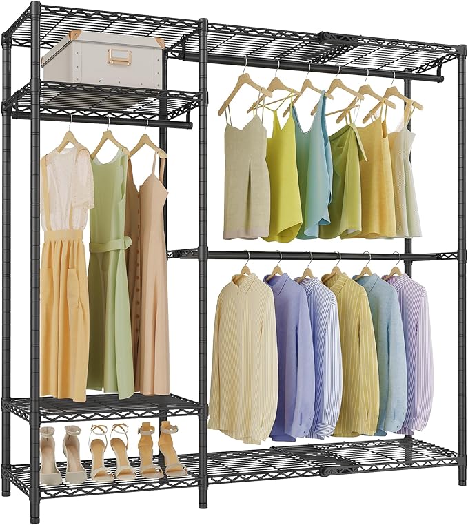 VIPEK X20 Plus Expandable Reach-in Closet Rack Adjustable from 3'9" to 5'2" Clothing Rack with Extendable Shelves and Hanger Rods Portable Clothes Racks Open Walk-in Closet System, Black