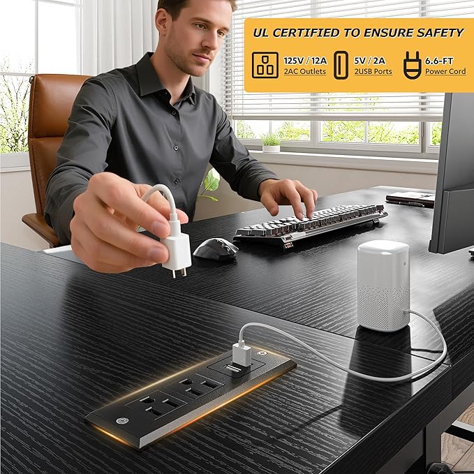 EnHomee 48 Inch L Shaped Gaming Desk, Computer Desk with Storage Shelves & Side Bag, Office Desk with Power Outlets, Small Corner Desk for Small Space Home Office Bedroom, Study Writing Table, Black