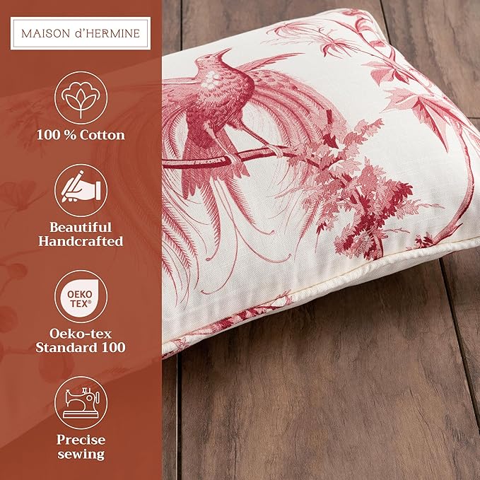 Maison d' Hermine Decorative Pillow Covers 12x20 Inch Rectangle 100% Cotton Throw Pillow Covers with Invisible Zipper for Living Room Couch, Chair, Sofas, Bedroom, Home (Paradise - Lacqer Red)