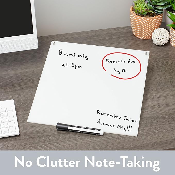 Desk Dry Erase Board with Erasable Marker | White, Black, Clear Acrylic Whiteboard Surface | Angled Writing Tablet | Personal Organizer with Daily Schedules | Weekly to-Do Lists (White - 12x12)