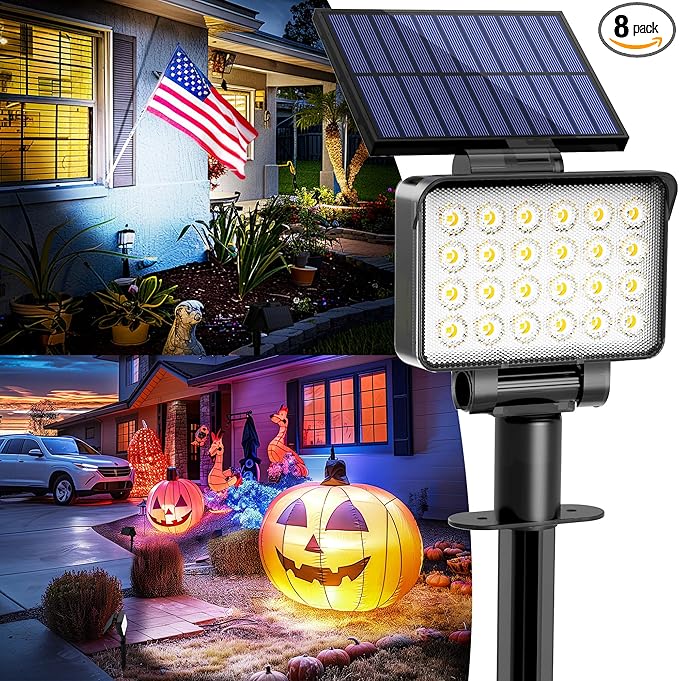 Solar Spot Lights Outdoor Waterproof for Flag, Tree, House, Garden, Yard, Landscape Spotlights for Accent Uplighting Halloween Christmas Decorations-8 Pack