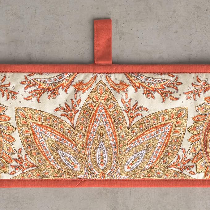 Maison d' Hermine Double Oven Mitt (7" x 35") 100% Cotton Heat Resistant BBQ Cooking Gloves with Loop for Thanksgiving Christmas Decorations Baking Cooking Barbeque Handling Hot Pan (Kashmir Paisley)