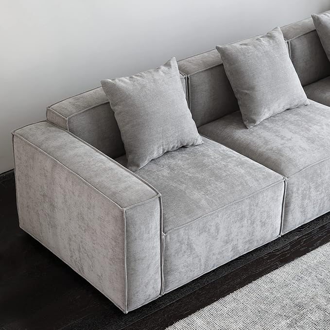 Acanva Luxury Modular Sectional Living Room Sofa Set, Modern Minimalist Style Couch with Ottoman and Chaise, L-Shape, Grey