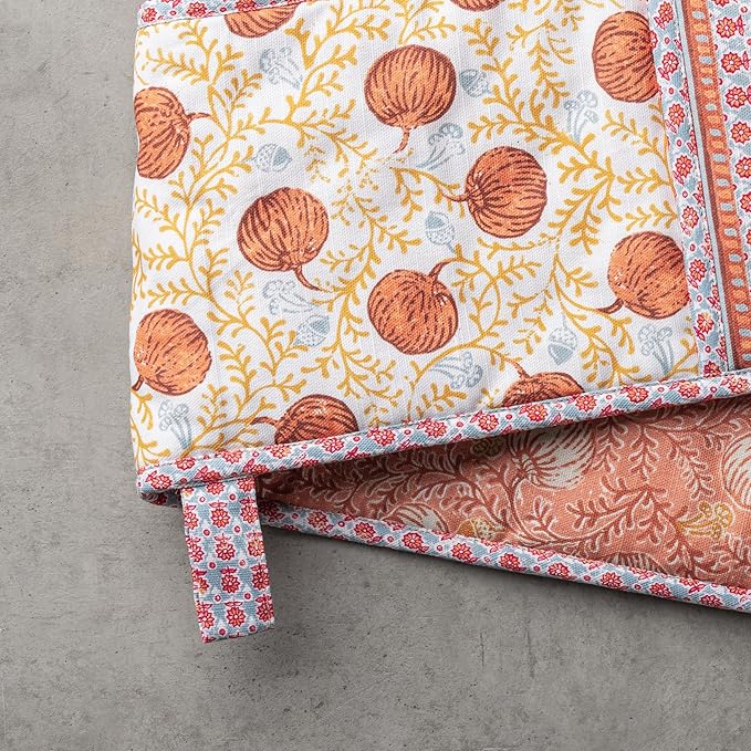 Maison d' Hermine Double Oven Mitt (7" x 35") 100% Cotton Heat Resistant BBQ Cooking Gloves with Loop for Thanksgiving Christmas Decorations Baking Cooking Barbeque Handling Hot Pan (Harvest Festival)