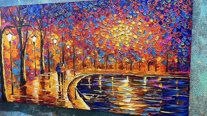 Tyed Art- Contemporary Art Landscape impressionist Oil Painting On Canvas Abstract Textured Tree artwork Painting Home Office Decorations Canvas Wall Art Painting Ready to hang 24x48inch