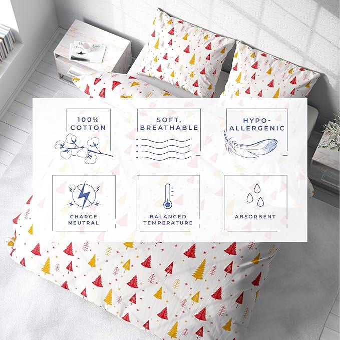 Kotton Culture Printed Duvet Cover 3 Piece 100% Egyptian Cotton Breathable All Season 600 Thread Count with Zipper & Corner Ties Comforter Cover (King, Magical Winter)