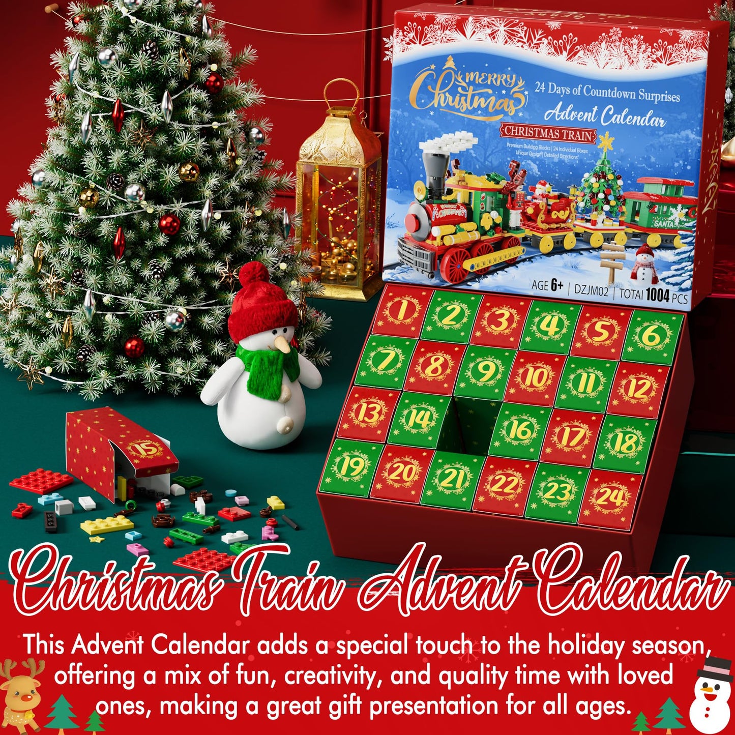 Advent Calendar 2025 for Kids Boys Girls, 24 Days Surprise Christmas Train Building Blocks Christmas Countdown Calendar Gift Box with 1004 PCS Xmas Building Bricks Toy Decor for Teens Adults Women Men