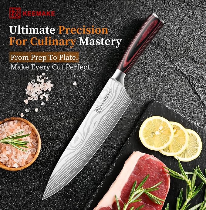 KEEMAKE Chef Knife 8 Inch - Ultra Sharp Kitchen Knife 1.4116 High Carbon Stainless Steel Blade, Ergonomic Handle, Professional Meat Knife for Home Cooking & Chefs, w/Sheath & Gift Box