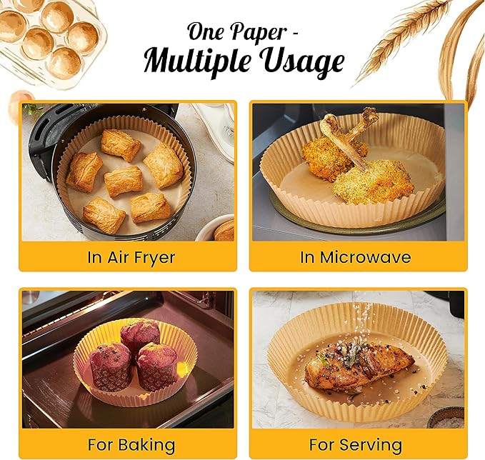 250 pcs Air Fryer Liners for Ninja, Round Disposable Airfryer Paper Liners – Non-Stick and Oil Proof for Easy Cleanup, Great for Oven, Pans & Baking – 8 Inch for 5-8 qt Basket