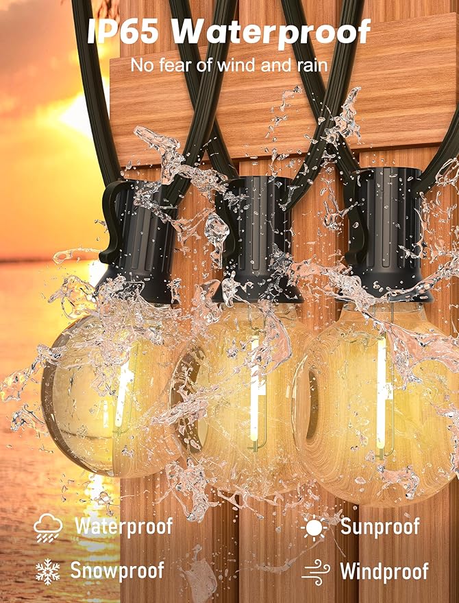 SUNSGNE Outdoor String Lights, 50FT Outdoor Globe Lights with 52 G40 Shatterproof LED Bulbs(2 Spare), String Lights for Outside Patio Porch Garden Backyard Balcony Deck Decor, E12 Sockets