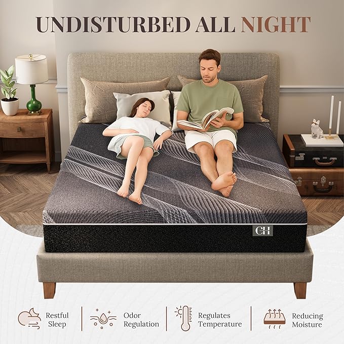 CH CHARME HOUSE 10 Inch Twin XL Mattress, Bamboo-Charcoal Memory Foam Mattress, Cooling & Pressure Relief, Bed in a Box, Foam Made in USA & CertiPUR-US Certified, 38"x80"x10", Black