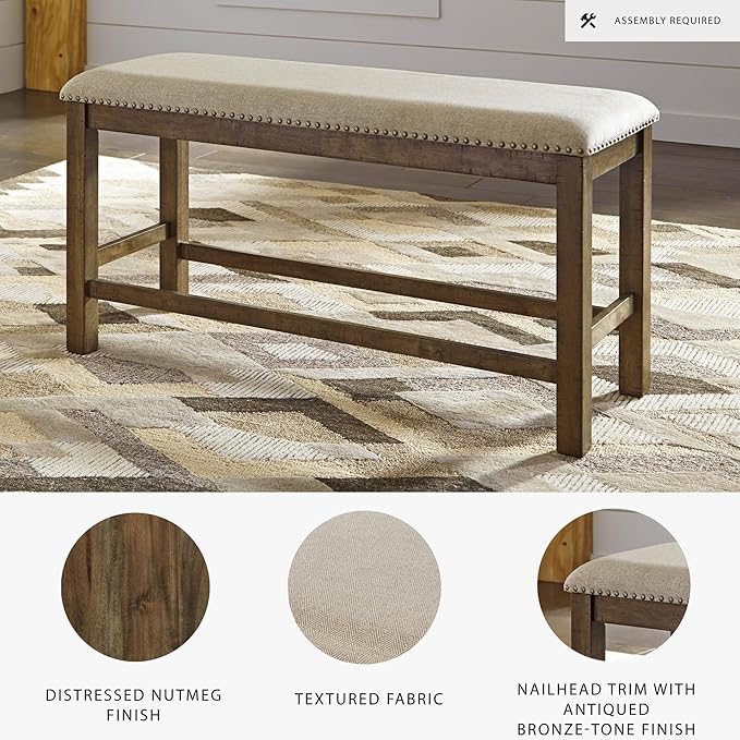 Signature Design by Ashley Morriville Counter Height Upholstered Dining Room Bench, Brown