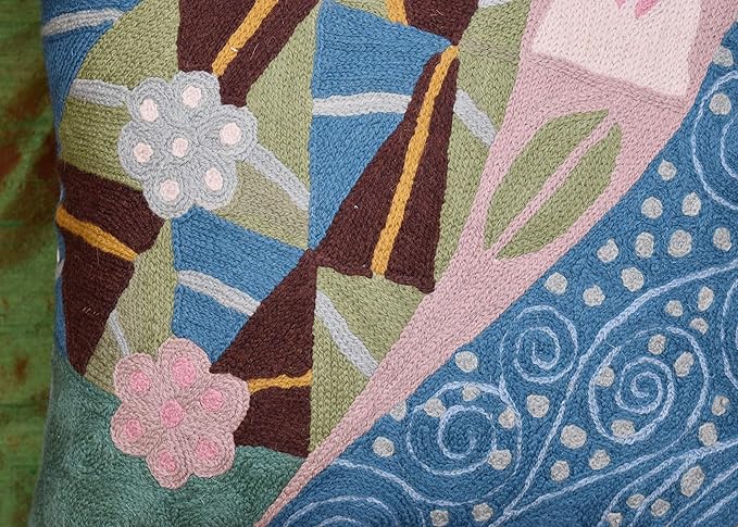 Klimt Blue Modern Pillow Cover - Seed Art Nouveau Pillowcase Modern Farmhouse Chair Cushion Boho Outdoor Pillowsham Mid Century Couch Cushion Handmade Wool 18x18 Inch