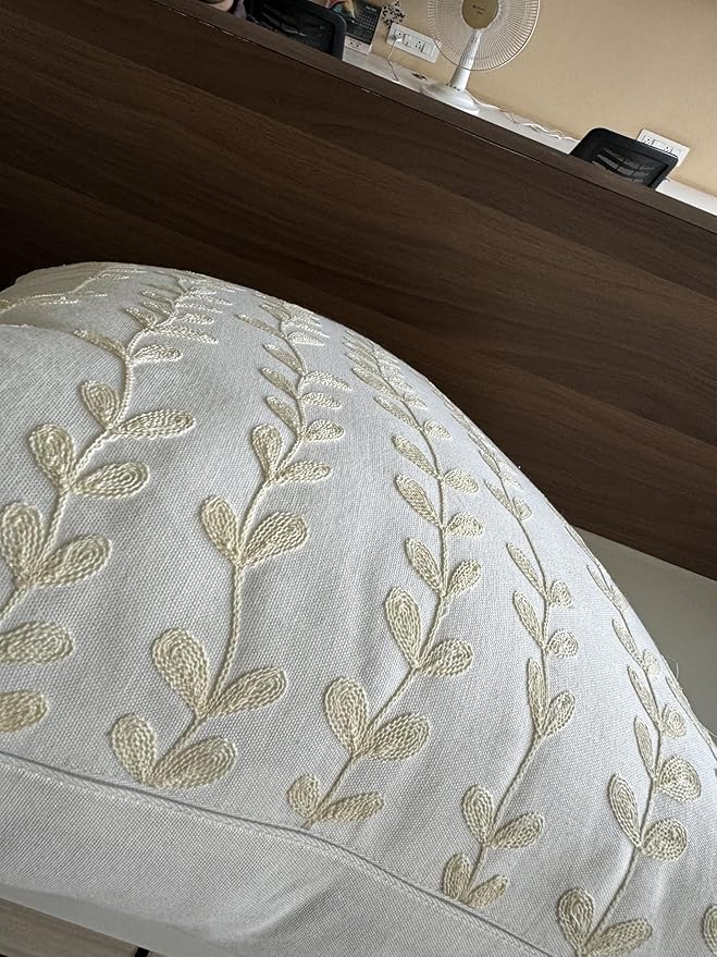 VAGMINE Embroidered Floating Leaves Throw Pillow Cover - 18x18 Inches Square - 100% Cotton Ivory Decorative Cushion Cover - Timeless Nature-Inspired Accent for Sofa, Couch & Modern Decor - Cream