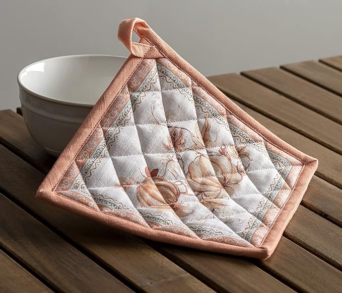 Maison d' Hermine 100% Cotton Oven Mitt & Pot Holder Set (7.5"x13" & 8"x8") Heat Resistant BBQ Cooking Gloves with Loop for Thanksgiving Christmas Decorations Handling Hot Pans (Giving Thanks)