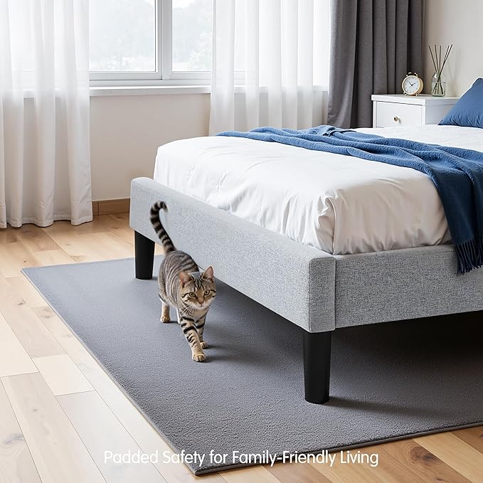 Hokway Bed Frame Upholstered Platform Bed with Headboard Wooden Slat Support No Box Spring Needed(Full, Light Gray)