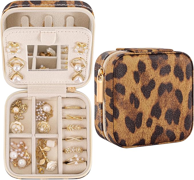 Leopard Print Jewelry Box, Cheetah Travel Jewelry Case for Women Girl, Animal Small Jewelry Organizer, Birthday Graduation Gift