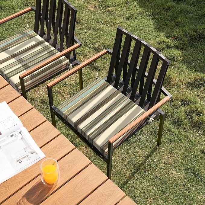 Set of 4 Outdoor Square Chair Cushions 18.5"x16"x2" for Patio, Water Resistant Patio Dining Seat Pads Replacement for Kitchen Garden and Outdoor Furniture Decoration - Stripe Onyx