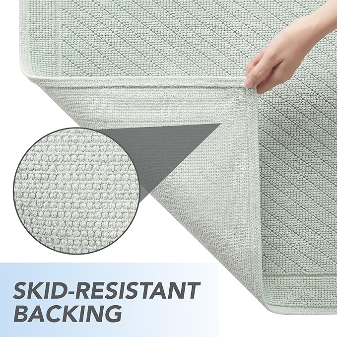 Arkwright 100% Cotton Bathroom Rug - High Absorbent Stylish Textured Woven Design Bath Mat, Slip Resistant Backing for Shower and Bathtub Floor, 20x60 in - Green