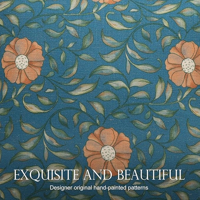 patdrea Designer Square Throw Pillow Covers Set of 2,French Floral Blue Farmhouse Linen Vine Branch Pattern Pillow Cover,Decorative Pillowcases Cushion for Bed Living Room Outdoor Car,18"x18"