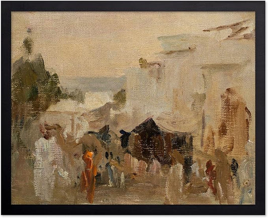 Poster Master Vintage The Bazaar Painting Poster - Retro Street in Udaipur Print - India Art - Cityscape Art - Farmhouse Art - Abstract Art - Office or Living Room Wall Decor, 11x14 Black Framed